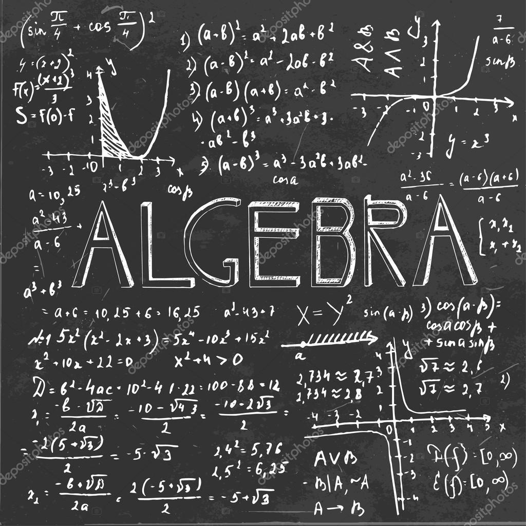 Algebra equations written on a chalkboard