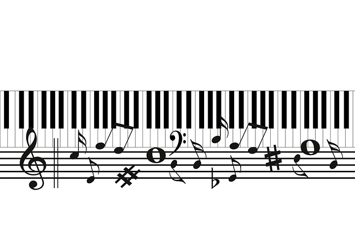Music notes and piano keys