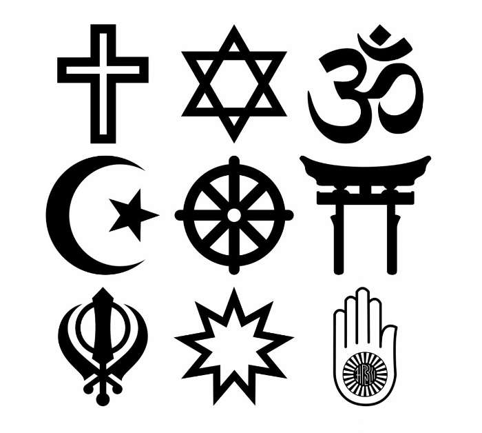This image shows major religious symbols.