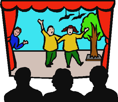 An illustration of people performing in a play.