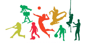 Several silhouettes playing sports.