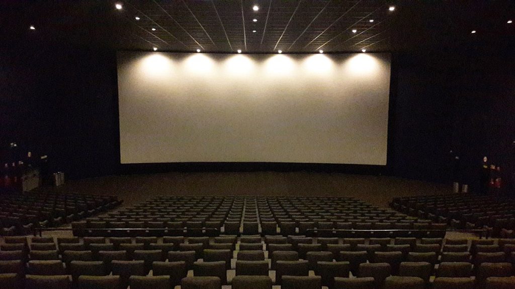 The inside of a movie theater.