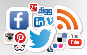 Collage showing logos of different media like facebook and twitter