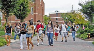 Students going about their day at Bloomsburg University