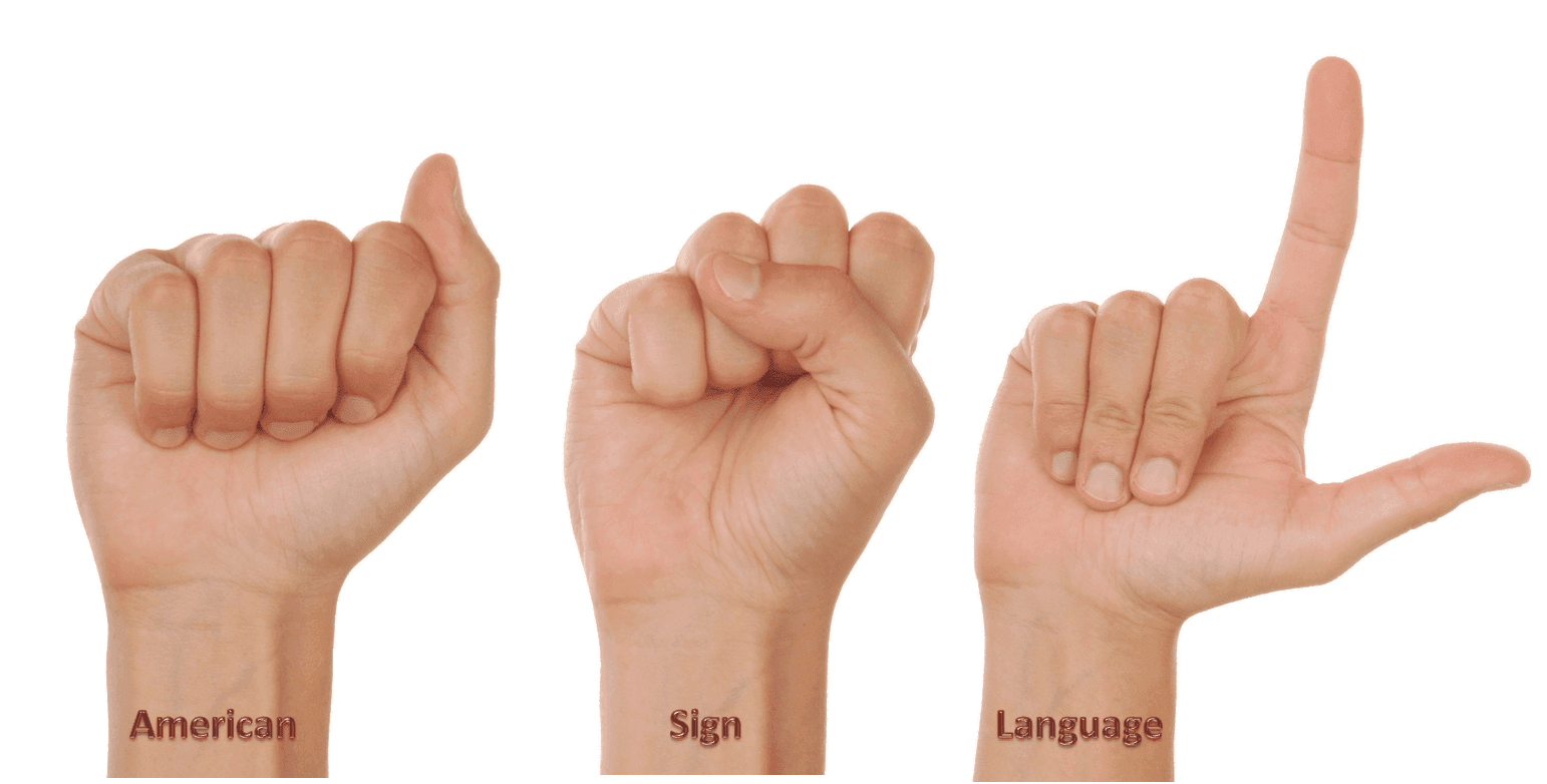 Hands forming hand signs related to sign language