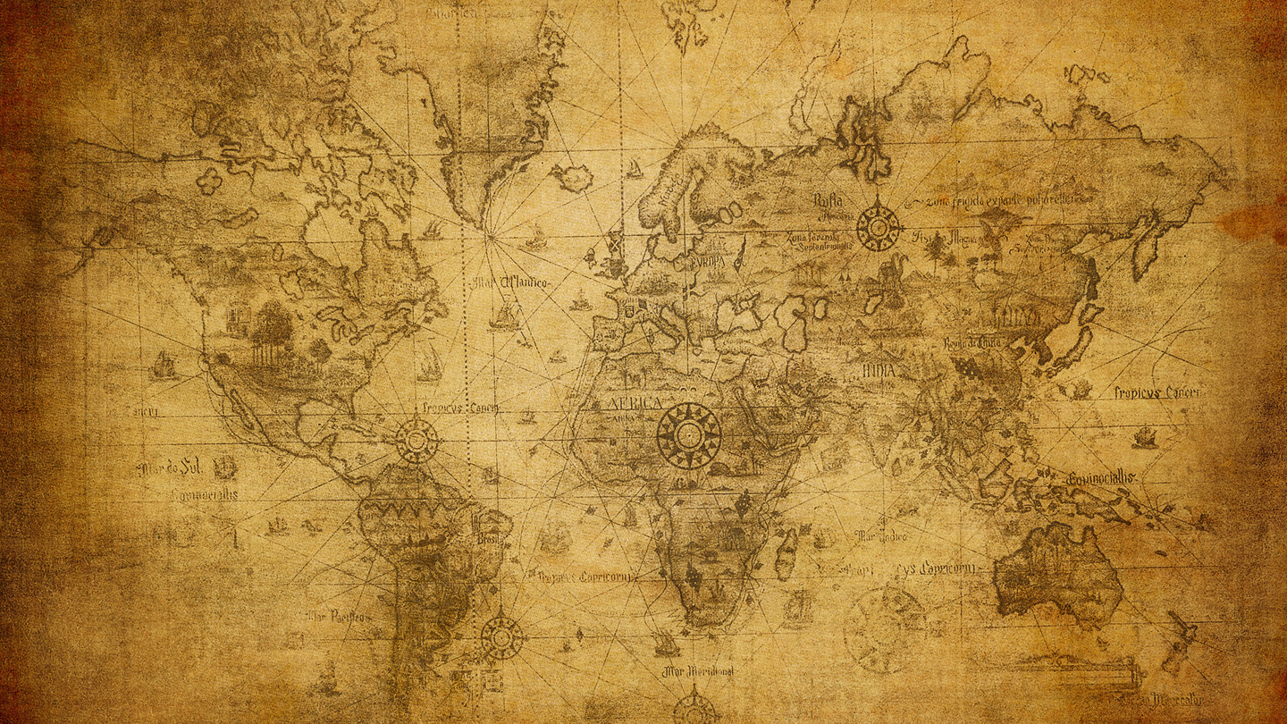 old fashioned world map with compass