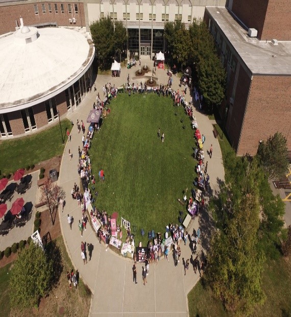 An aerial view of the campus grounds