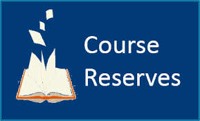An opened book with flying pages and Course Reserves written