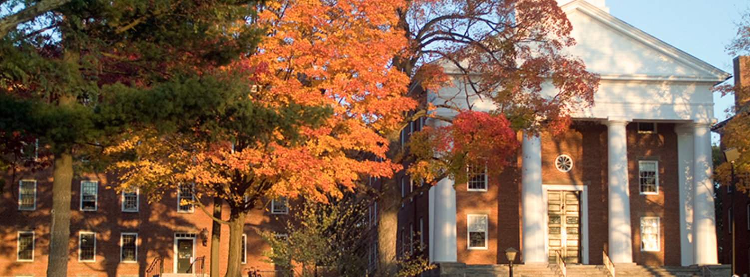 Amherst College building in the fall