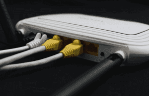 ethernet cables plugged onto a modem