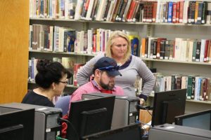 Students using library computers