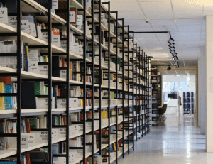 a photo of bookshelves