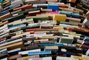 books arranged horizontally