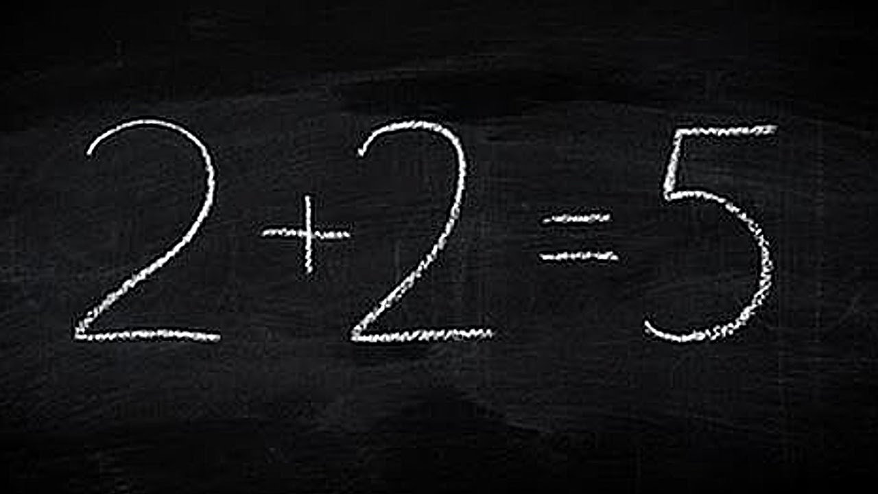 picture of 2 plus 2 equals 5 written in chalk on blackboard