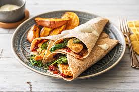chicken wraps and sweet potato serving