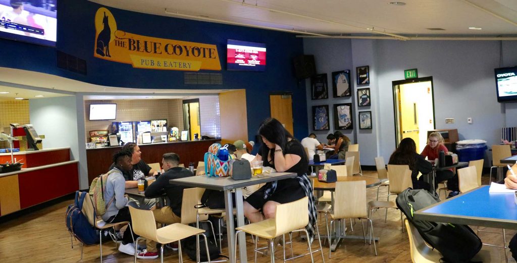 Seating area at the blue coyote pub and eatery