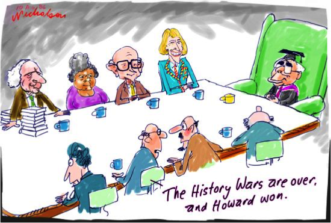 This is a cartoon showing how public history is made