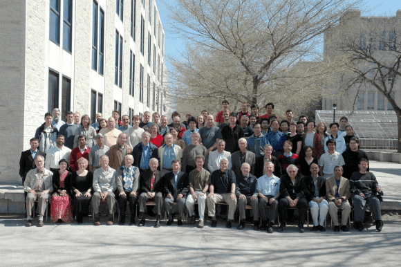 Group picture of the Department of Physics and Astronomy at the University of Manitoba ground. 