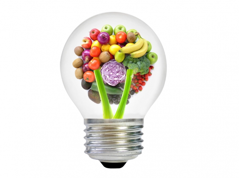 a lightbulb with fruits in it