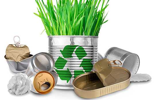 An image of recycling with empty cans