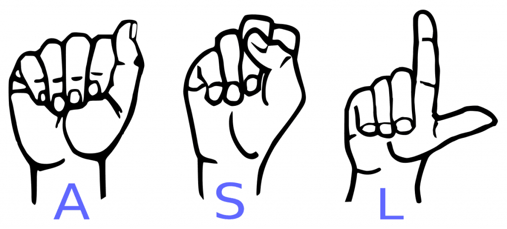 Hand signs representing some words in American Sign Language