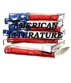 A drawing of a pile of books in colors of the American flag