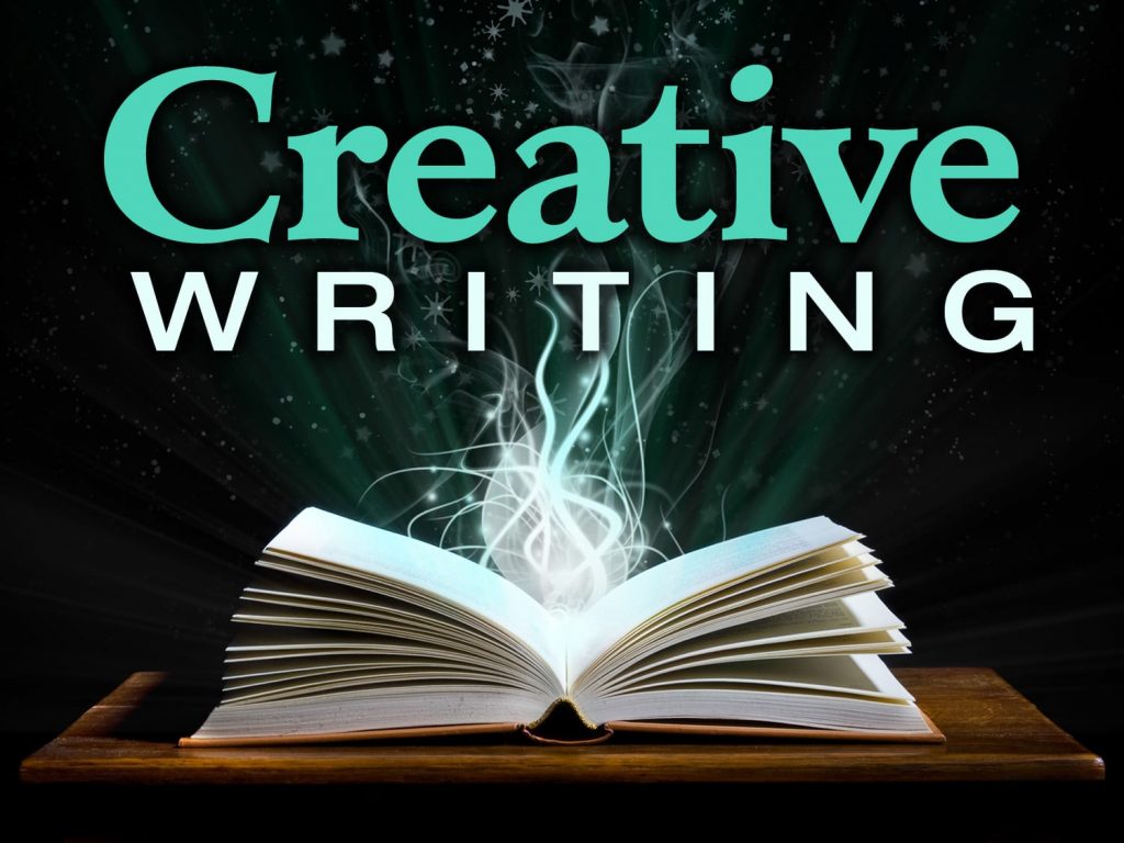 An open book with the words Creative WRITING written above it.