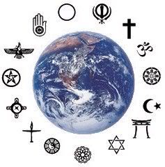 The world surrounded by symbols from different religions