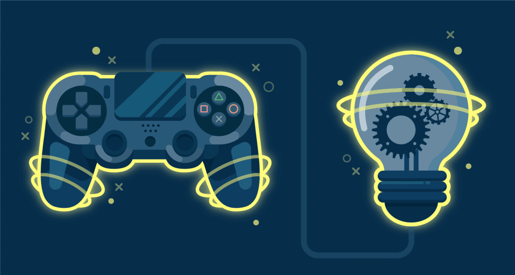 a video game controller and a lightbulb