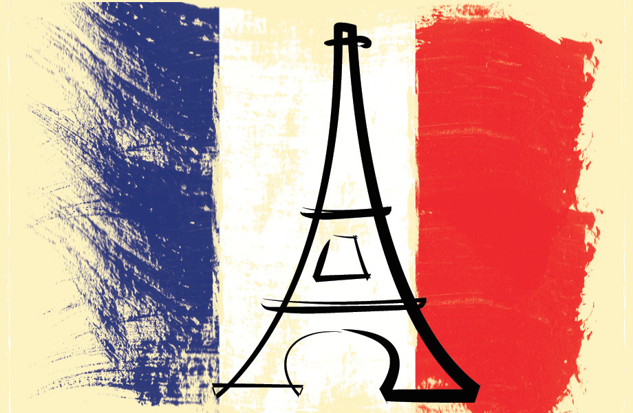 A drawing of the Eiffel tower on the French flag