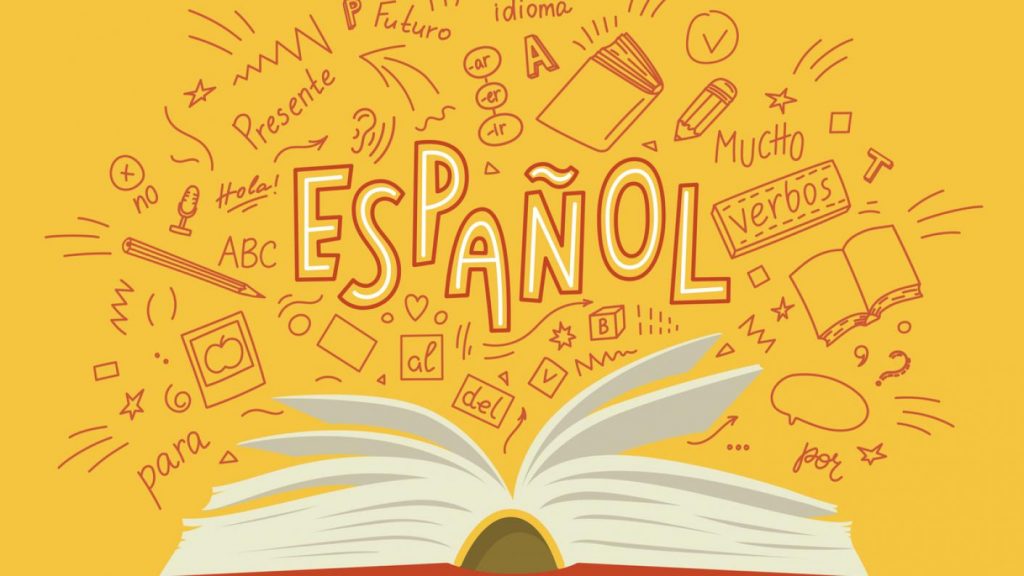A book in front of a yellow background written ESPANOL in funky graphic illustration writing