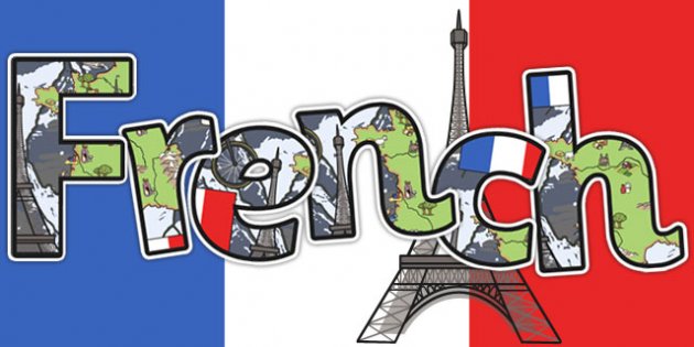 The word "French" written on a background of the French flag and the Eiffel tower