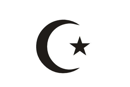 A crescent moon and a star beside it representing islam