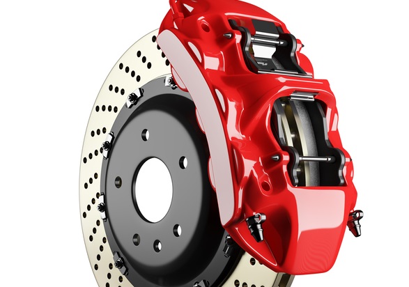 A brake disk with brake pads.