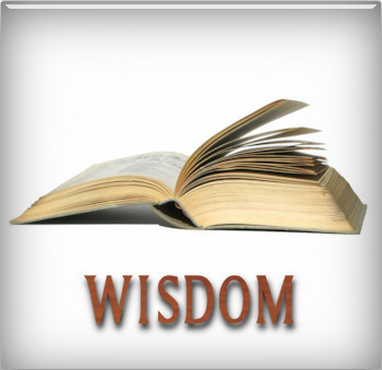 An open book with the word "WISDOM" written below it