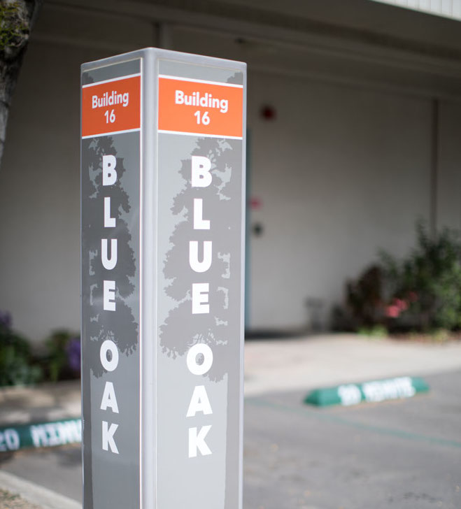 blue oak building sign