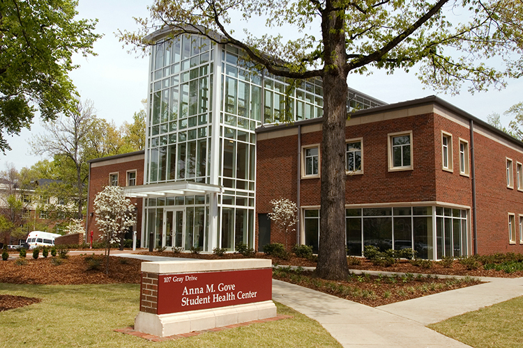 A front view of the Anna M, Gove Student Health Center