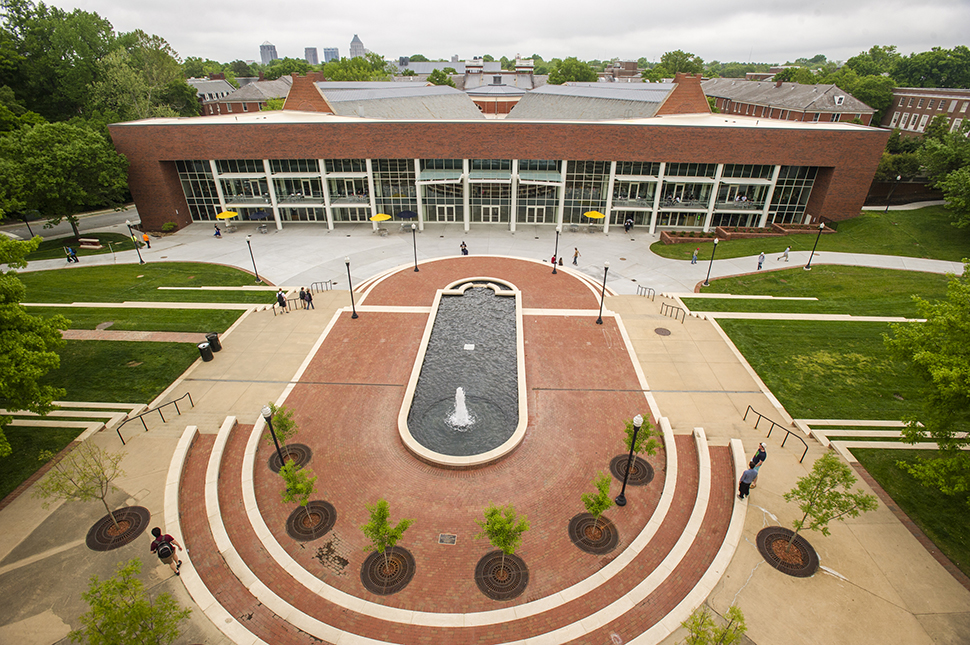 An elevated view of the Moran Commons and Plaza
