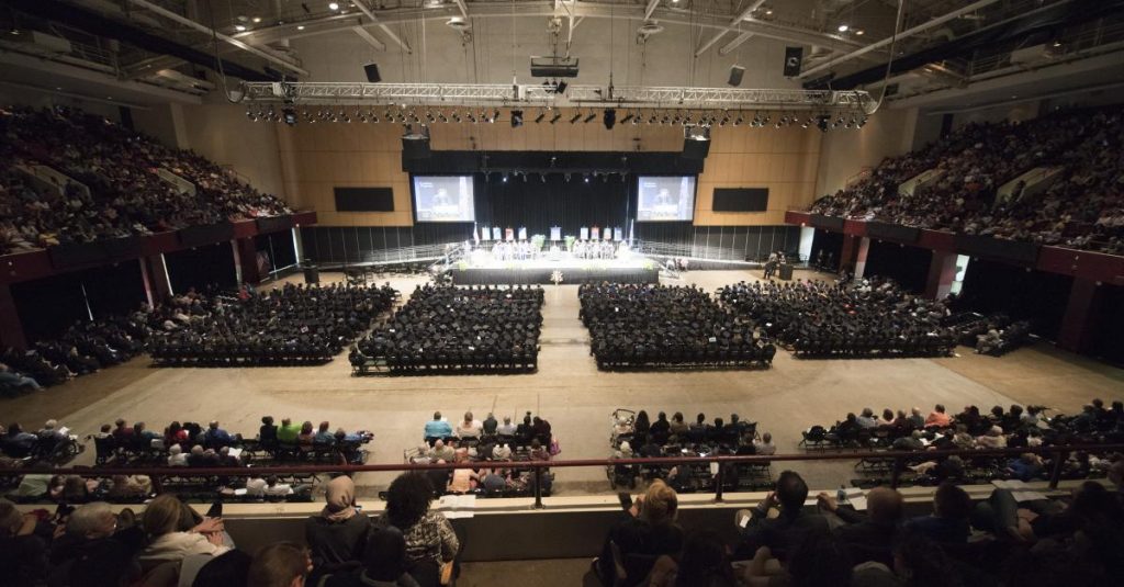Commencement ceremony in the MSU Auditorium