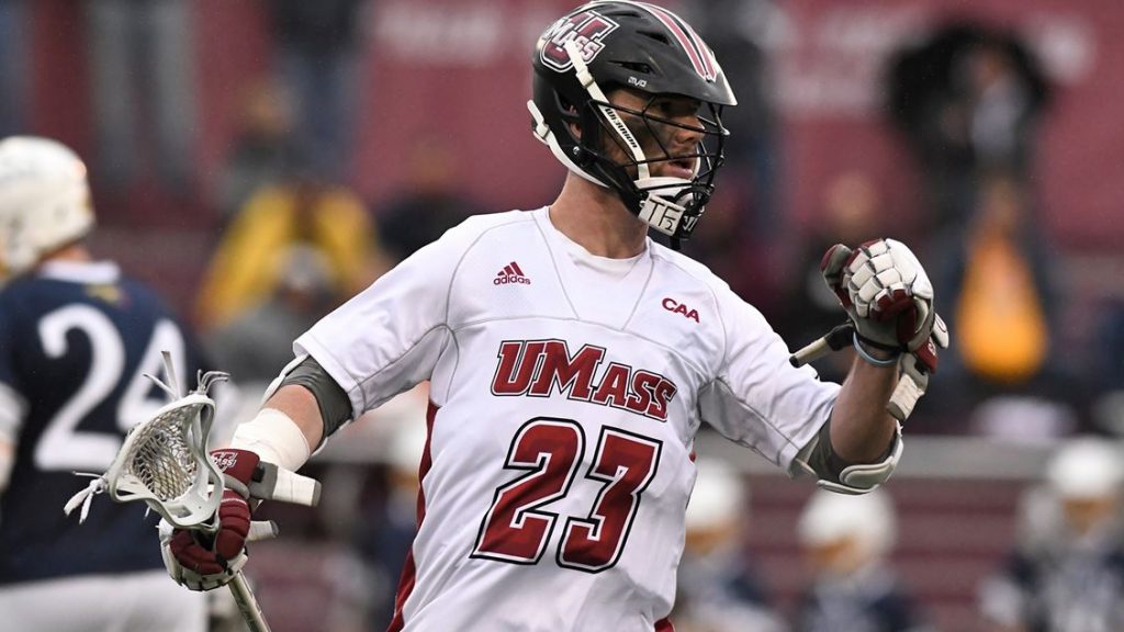 A male lacrosse player celebrating