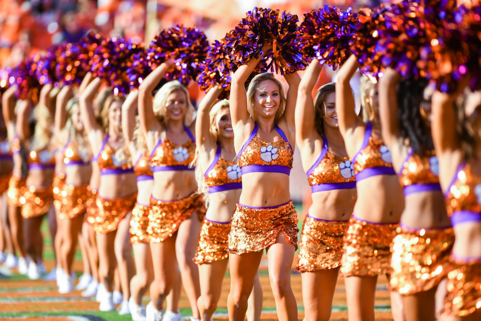 The Clemson University cheerleaders at a game