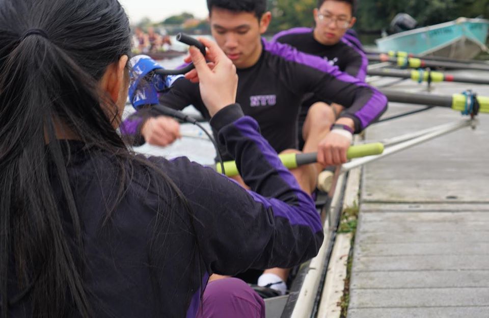 Members of the NYU rowing team practicing