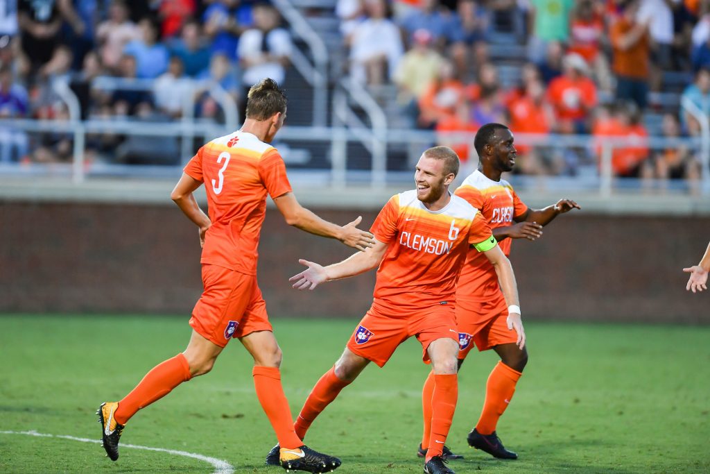Clemson soccer team playing a game