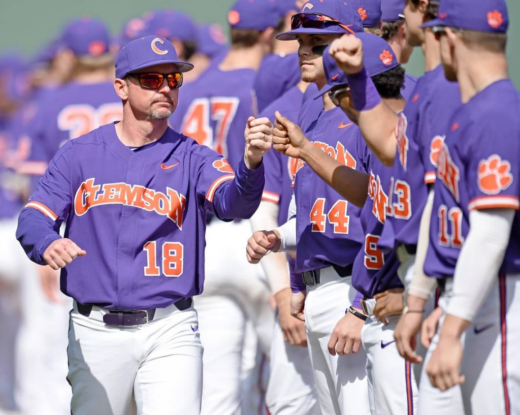 The Clemson University baseball team and coach