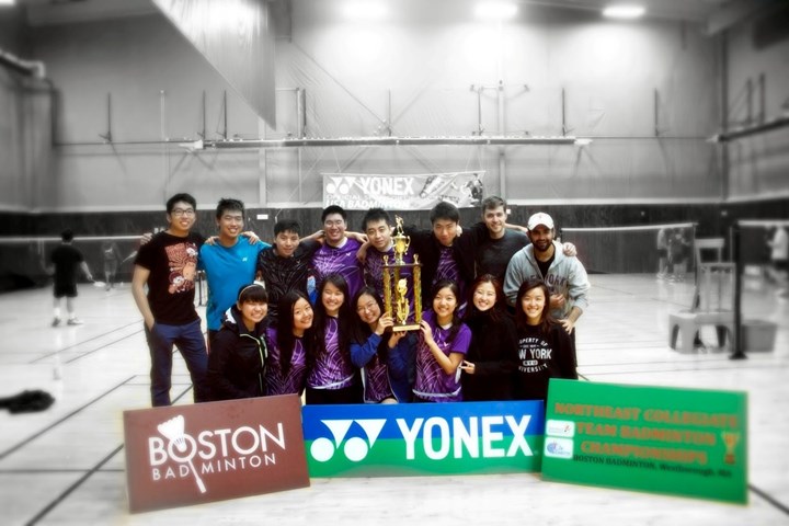 The NYU badminton team posing for a photo