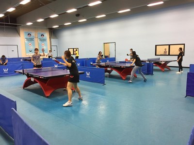 table tennis players at a practice session