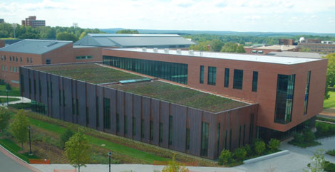 A full view of a mathematics building at the University of Connecticut.  