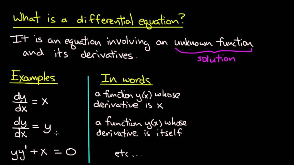 The definition of a differential equations and examples illustrating the equations used in mathematics. 