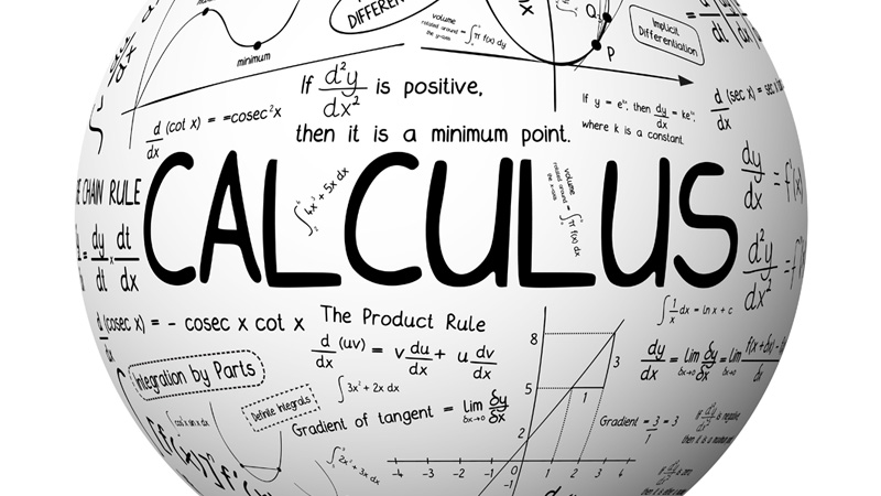 calculus equations, formulas and graphs on a globe