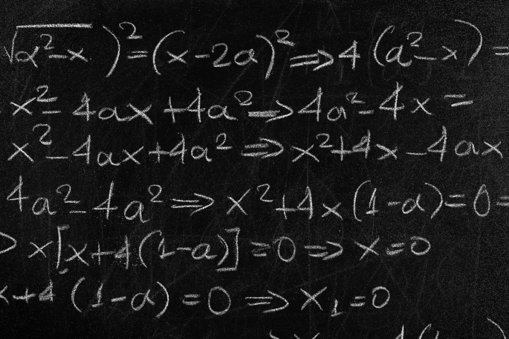 A chalkboard of equations used in algebra problems